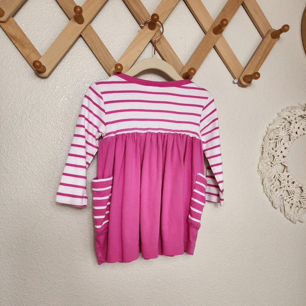 Hanna Andersson Striped Dress Girls 12-18 Months Pink Long Sleeve Pockets